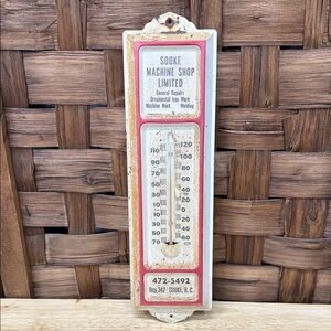Vintage Promotional  British Columbia tin Wall Thermometer - Red and Cream